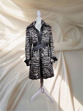 RARE Y2K Grail Vtg Bebe Genuine Rabbit Fur Trench - S